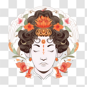 Abstract Face - Artistic Woman With Floral Adornments Illustration Transparent PNG