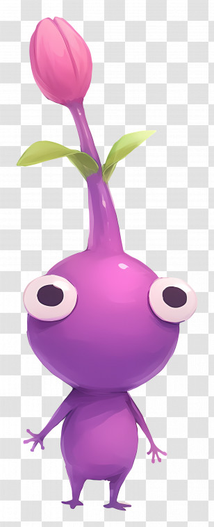Purple Pikmin - Purple Cartoon Creature With Flower Transparent PNG