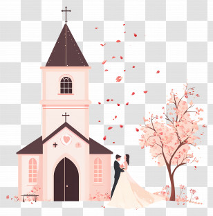 Wedding Church - Wedding Couple At Church With Pink Flowers Transparent PNG