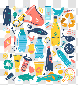Plastic Pollution - Colorful Recycling And Waste Management Icons Transparent PNG