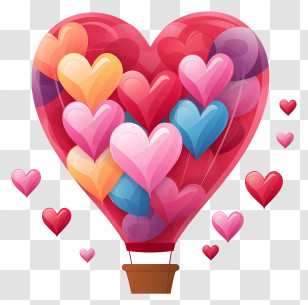 Hot Air Balloon - Heart-Shaped Hot Air Balloon With Colorful Hearts Transparent PNG