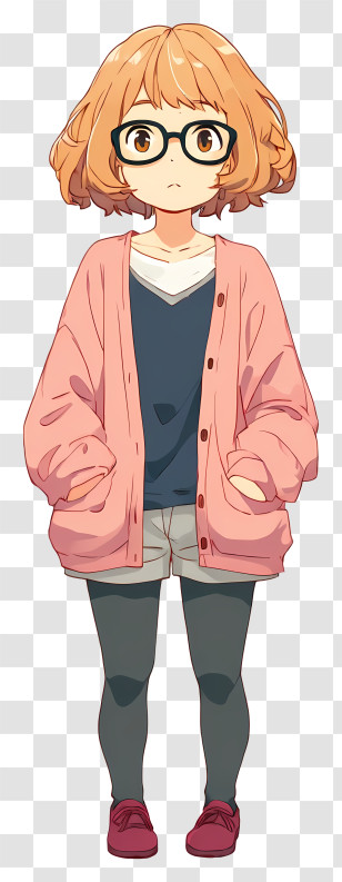 Kuriyama Mirai - Stylish Glasses Girl In Cardigan Transparent PNG
