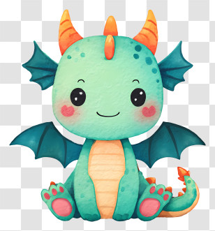 Kawaii Dragon - Cute Mint Baby Dragon Cartoon Transparent PNG