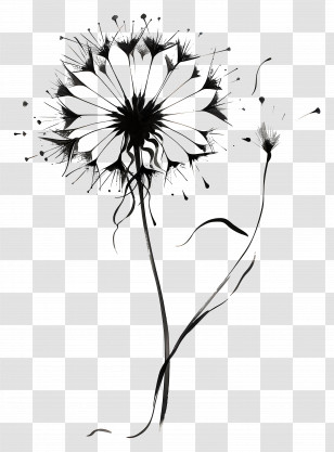 Dandelion - Black And White Dandelion Illustration Transparent PNG