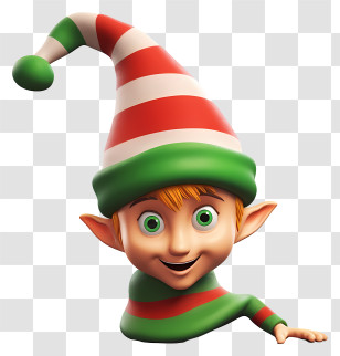 Anthropomorphic Figure - Christmas Elf With Green And Red Striped Hat Transparent PNG