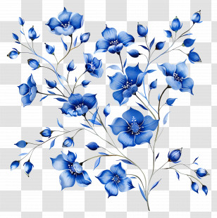 Blue Flowers - Elegant Blue Floral Design Illustration Transparent PNG