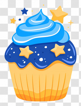 Cupcake Animated - Blue And Yellow Cupcake With Stars Design Transparent PNG