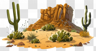 Desert Plateau - Desert Landscape With Cacti And Rocks Transparent PNG