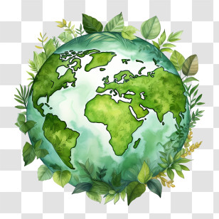 Green Planet - Green Earth Illustration Surrounded By Leaves Transparent PNG
