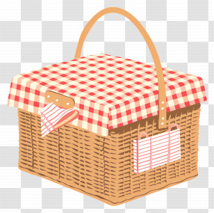 Picnic Basket - Picnic Basket With Checkered Cloth Transparent PNG