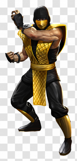 Scorpion - Yellow Ninja Fighter In Action Pose Transparent PNG