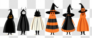 Halloween Border - Cute Halloween Cartoon Characters In Costume Transparent PNG