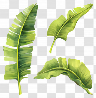 Banana Leaves - Green Banana Leaves Illustrated Set Transparent PNG