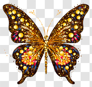 Golden Butterfly - Ornate Jewelled Butterfly Illustration Transparent PNG