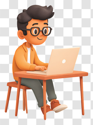 Working On Laptop - Cartoon Boy Working On Laptop Transparent PNG