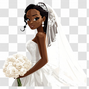 Black Bride - Beautiful Bride Holding A Wedding Bouquet Transparent PNG