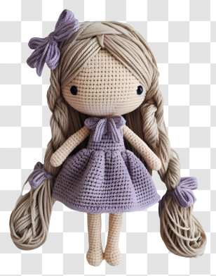 Amigurumi Doll - Crochet Doll With Braided Hair And Purple Dress Transparent PNG