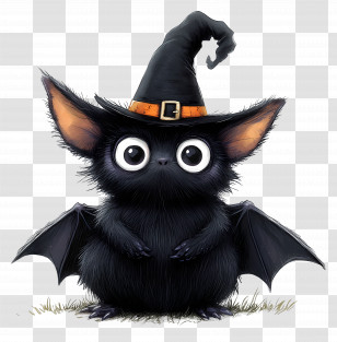 Halloween Bat - Cute Cartoon Bat With Witch Hat For Halloween Transparent PNG