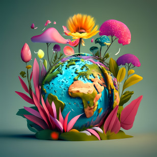 Earth Day - Illustration Of Earth With Vibrant Flowers Transparent PNG