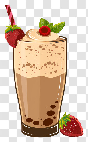 Vegan Protein Shake - Strawberry Milkshake With Cream And Straw Transparent PNG
