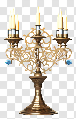 Candlestick - Ornate Candlestick Holder With Lit Candles Transparent PNG