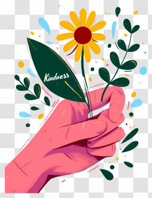 World Kindness Day - Hand Holding Yellow Flower With Kindness Transparent PNG
