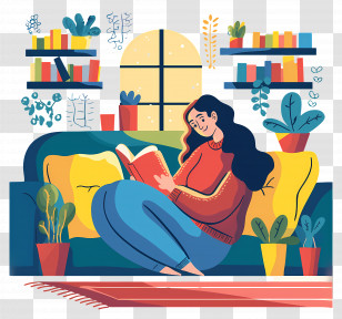 Books Reading Woman - Woman Reading A Book In A Cozy Room Transparent PNG