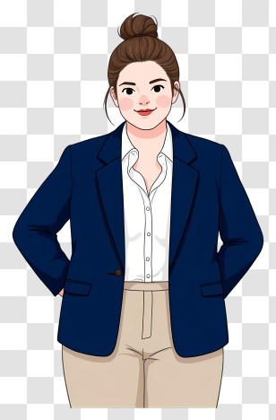 Obese Woman - Professional Cartoon Woman In Blue Blazer Transparent PNG