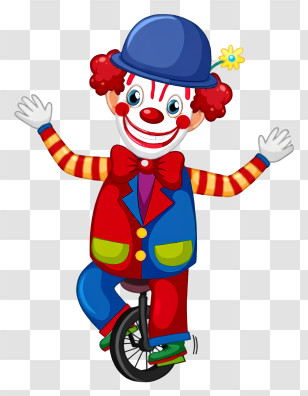 Circus Clown Riding Unicycle - Colorful Clown On Unicycle Transparent PNG