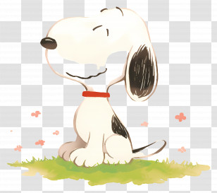 Snoopy Spring - Happy Cartoon Dog Sitting On Grass Transparent PNG