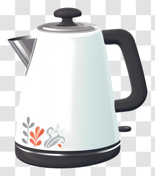 Electric Kettle - White Electric Kettle With Decorative Design Transparent PNG