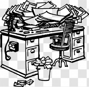 Desk Office Clip Art - Black And White - Line Transparent PNG