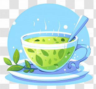 Green Tea - Illustration Of Green Tea In A Blue Cup Transparent PNG