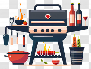 Bbq - Barbecue Grill With Food And Drinks Transparent PNG