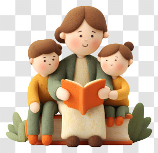 Mom Reading Book To Children - Family Reading Book Transparent PNG
