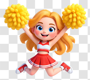 Cute Cartoon Cheerleader Girl - Cute Cheerleader With Pom-Poms Transparent PNG