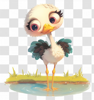 Cute Ostrich - Cute Cartoon Ostrich Looking In Water Transparent PNG