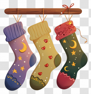 Christmas Socks On Hangers - Colorful Christmas Stockings Hanging On A Rod Transparent PNG