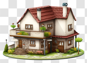 Cottage - Cozy Two-Story House With Red Roof Transparent PNG