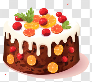 Cake - Fruit Cake With Icing And Toppings Transparent PNG