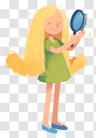 Girl Combing Hair - Girl Brushing Long Blonde Hair Transparent PNG