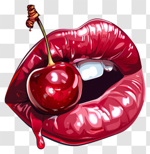 Sexy - Pop Art Illustration Of Lips Holding A Cherry Transparent PNG