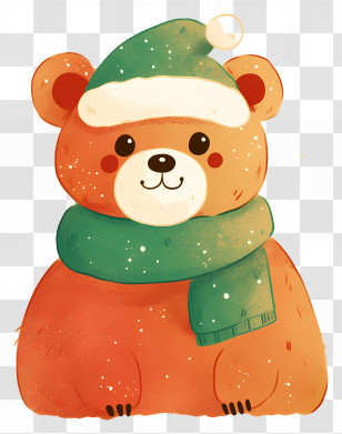 Christmas Teddy Bear - Cute Bear With Winter Hat And Scarf Transparent PNG