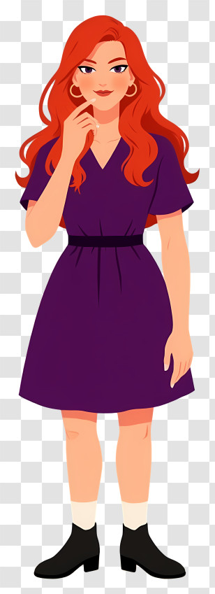 Woman Full Body - Stylish Woman In Purple Dress Illustration Transparent PNG