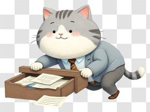 Cartoon Businessman Cat - Business Cat Filing Documents Transparent PNG