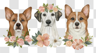 Cartoon - Charming Dogs With Floral Crowns Transparent PNG