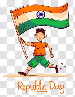 Indian Republic Day - Boy Running With Indian Flag For Republic Day Transparent PNG