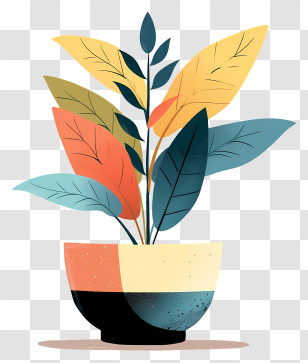 Modern Flower Pot - Colorful Houseplant In A Stylish Pot Transparent PNG