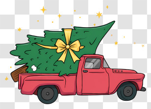 Truck Hauling Christmas Tree - Red Truck Carrying Christmas Tree Transparent PNG