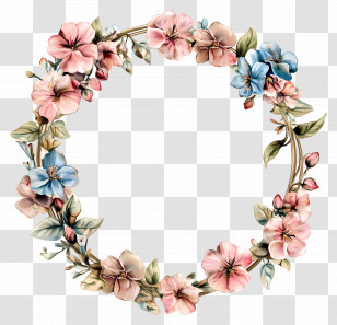Wedding Circle Frame - Floral Wreath With Pink And Blue Flowers Transparent PNG